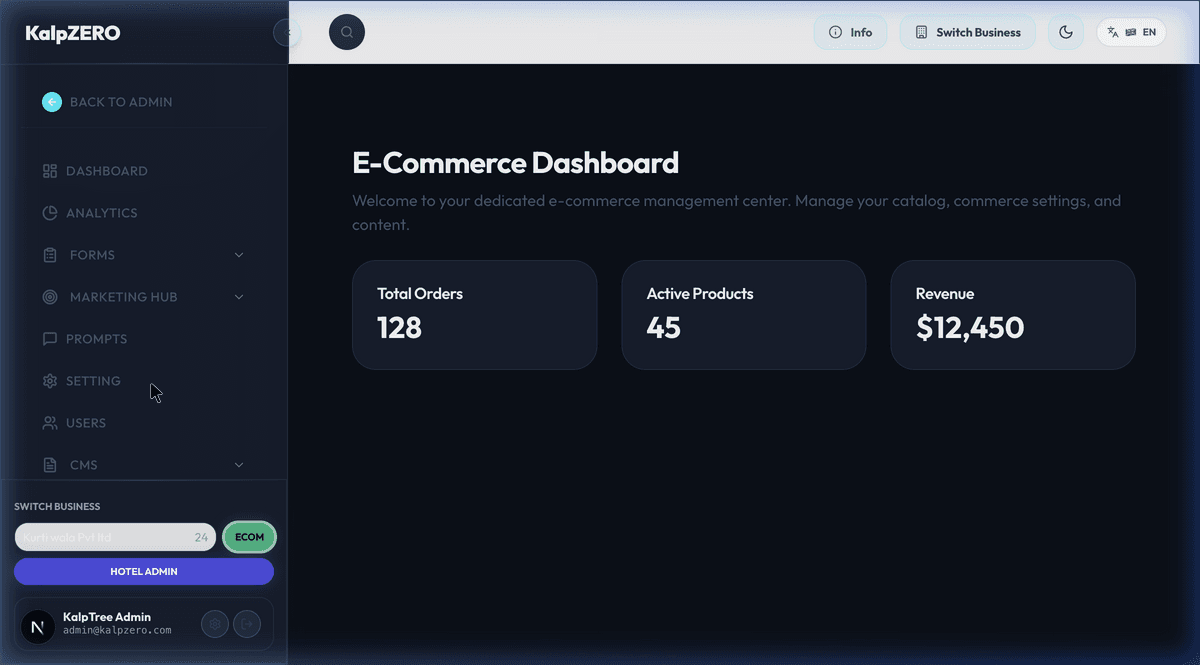 Enterprise Dashboard Interface